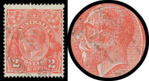 TWO PENCE SCARLET: Electro 14 Retouched Face BW #96(14)e, well centred, lightly cancelled, Cat $400. A very fine example of this dramatic variety.