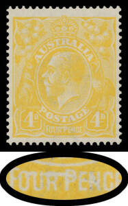 FOUR PENCE ORANGE: Plate 2 lemon-yellow with Line through 'FOUR PENCE' BW #110C(2)r, well centred, lightly mounted, Cat $700+ (for a normal shade). Michael Drury Certificate (2012).