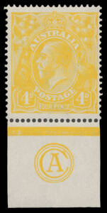 FOUR PENCE ORANGE: Plate 2 lemon-yellow 'CA' Monogram single BW #110C(2)z, lightly mounted, Cat $400+ (for a normal shade).