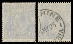 FOUR PENCE BLUE COOKE PLATES Plate 2 Thin 'FOUR PENCE' BW #112(2)ra mint (minor hinge remainder) & used (cds largely clear of the affected area), Cat $1250.
