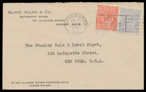 FOUR PENCE BLUE COOKE PLATES 4d + 2d scarlet tied to commercial cover to New York by 'VANCOUVER/BC - HELP/PREVENT/FOREST FIRES' slogan cancellation. [The rate was 4d for the first ounce + 2d for each additional ounce]