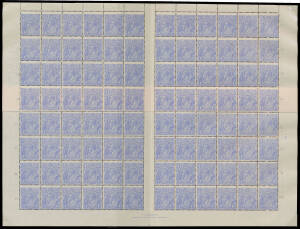 FOUR PENCE BLUE HARRISON PLATES: Plate 4 Complete Sheet of 120 with full TS Harrison Imprint BW #113(4)z and nine listed varieties #d and g to o, variable centring as to be expected, folded for display on a double page, some perf separation including to t
