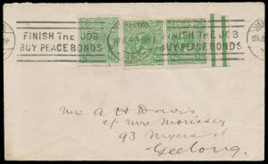 HALFPENNY GREEN: Pair apparently Imperf at the Base (jumped perforations) & normal single on 1920 AH Davis cover.