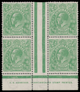HALFPENNY GREEN: Electro 6 TS Harrison One-Line Imprint block of 4 BW #65(6)z, lightly mounted, Cat $650.