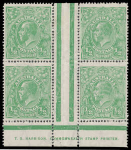 HALFPENNY GREEN: Electro 7 TS Harrison One-Line ('COMMQNWEALTH') Imprint block of 4 BW #65(7)z, minor creasing in the gutter, Cat $600.
