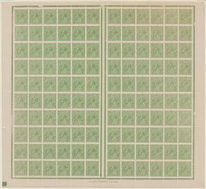 HALFPENNY GREEN: Electro 7 complete sheet of 120 with TS Harrison One-Line Imprint ('COMMQNWEALTH') BW #65(7)z & the 16 listed varieties, most units are unmounted, Cat $2000++ (mounted). A rare sheet.