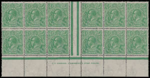 HALFPENNY GREEN: Electro 7 TS Harrison One-Line Imprint ('COMMQNWEALTH') block of 12 (6x2) on Thin Paper BW #65ac(7)z, the imprint block of 4 is unmounted, Cat $3000+ plus a significant premium for the imprint. [The ACSC states "An imprint pair from Elect