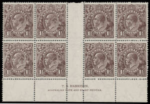 PENNY-HALFPENNY BLACK-BROWN: Electro 1 TS Harrison Imprint block of 8 (4x2) BW #84(1)z, the lower units are unmounted, Cat $475+. [The imprint is 6&frac14;mm below the base of the stamps]