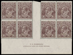 PENNY-HALFPENNY BLACK-BROWN: Electro 2 TS Harrison Imprint block of 8 (4x2) BW #84(2)z before development of the Cracked Electros on [L53] & [L59], Cat $500+. [The imprint is 9&frac12;mm below the base of the stamps]