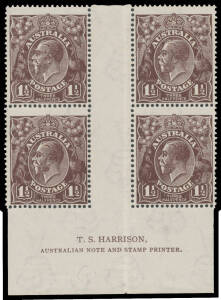 PENNY-HALFPENNY BLACK-BROWN: Electro 2 Watermark Inverted TS Harrison Imprint block of 4 BW #84(2)z, Cat $475++.