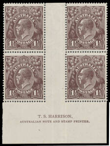 PENNY-HALFPENNY BLACK-BROWN: Electro 2 Watermark Inverted TS Harrison Imprint block of 4 BW #84(2)z, unmounted, Cat $475++ (mounted).