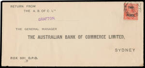 'TWO/PENCE' ON PENNY-HALFPENNY SCARLET: Australian Bank of Commerce cover with single tied by 'GRAFTON/28JL30/NSW' cds being the Earliest Recorded Date of use and possibly a First Day Cover. [The ACSC states "Date of issue was previously given as 31.7.193