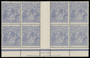 THREE PENCE BLUE DIE Ia: Watermark Inverted John Ash Imprint block of 8 (4x2) BW #107az additionally with two Types A-B Pairs #107c, unmounted, Cat $7000++ (mounted). [Previously unrecorded mint, three sheets were discovered in 1972. Thus, only three impr