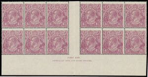 FOUR PENCE HALFPENNY VIOLET: John Ash Imprint block of 12 (6x2) with White Flaw below Left-Hand Wattles BW #120z, the lower units are unmounted, Cat $1600+ plus a premium for the imprint.