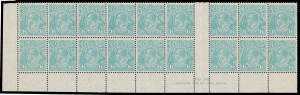 ONE SHILLING & FOURPENCE GREENISH BLUE: John Ash Imprint block of 18 (9x2) BW #130z also with [L55] Retouched Lower-Left Corner and [R57] Thick '1' at Right Retouched #130na, the imprint block of 4 & eight other units are unmounted, Cat $10,000+. Probably