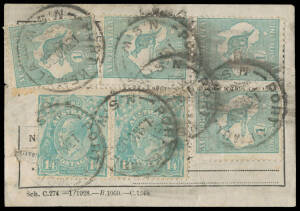 ONE SHILLING & FOURPENCE GREENISH BLUE: 1/4d pair + Kangaroo 1/- x4 tied to complete Parcel Post label by 'PORT KEMBLA/13NO30/NSW' cds.