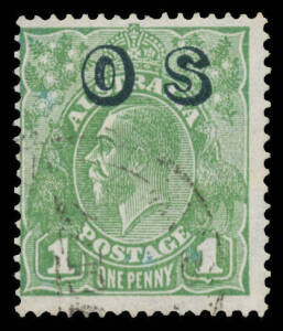 ONE PENNY GREEN: Overprinted 'OS' with the Watermark Reversed BW #82(OS)aa, lightly cancelled, Cat $2500.