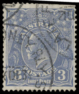 THREE PENCE BLUE: Watermark Inverted BW #109a, trimmed perfs at the top, 'LATE FEE SYDNEY RLY STN/6DE33' cds, Cat $20,000. Michael Drury Certificate (2015). [The ACSC states "...of considerable rarity. Only three mint and three used examples...recorded". 