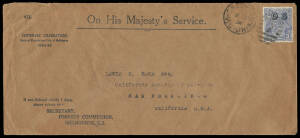 THREE PENCE BLUE: Overprinted 'OS' tied to Victorian Forest Commission OHMS cover to California by 'CRESWICK/9MY/34/VICTORIA - 7 ' duplex, Cat $1200 on cover.