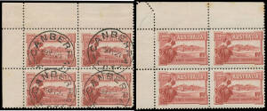 Selection on exhibit pages etc with three examples CTO on House of Representatives notepaper, two examples affixed to PMG's Department roneo'd letter to competition entrants, two complete sheets of 80, marginal blocks with listed varieties BW #132d f & g,