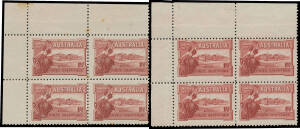 PLATE NUMBER BLOCKS: Upper-left corner blocks of 4 with complete Plate Numbers '1' (spotty; the ACSC states only five blocks have been recorded), '9' (very fine) & '12' (very fine), Cat $6000. (3 blocks)