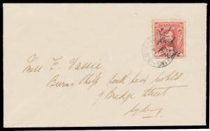 LORD HOWE ISLAND PROVISIONAL: 1&frac12;d with manuscript "2d/Paid/PM/LHI" manuscript endorsment on Burns Philp envelope to the company's Sydney offices, with 'LORD HOWE_ ISLAND/OC4/1930/NSW' cds BW #139c, Cat $1250. Unusually clean.