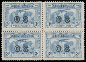 Exhibit pages etc with 3d publicity photo, Plate Number blocks of 4 2d '1' to '8' & 3d '1' to '3' plus Plate '3' block of 6 with Plane Dropping Mailbag, 6d corner block of 46 (2x3) with Extra Islands & two imprint blocks of 8 (2x4) with Re-Entry, two reg