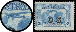 OVERPRINTED 'OS': 2d & 3d x2 all unmounted, and CTO duo the 3d with Plane Dropping Mail Bag. No certificates so offered "as is" and unreserved. (5)