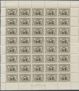 OVERPRINTED 'OS': Complete sheet of 40 (5x8), some crimped perforations, unmounted, Cat $2100++.