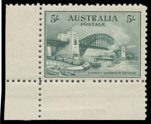 FIVE SHILLINGS: Lower-left corner example, very lightly mounted, Cat $550.