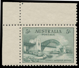 FIVE SHILLINGS: Upper-left corner example with Plate Dot, a little aged but unmounted, Cat $3000 (mounted). [Arthur's very fine unmounted example sold for $1785]
