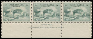 FIVE SHILLINGS: John Ash Imprint strip of 3, well centred, the first & third units with hinge remainders, the central unit is unmounted, Cat $3000+ (mounted).