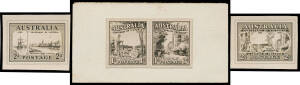 CITY OF MELBOURNE DESIGN COMPETITION: Series of photographic reductions of seven designs - including two setenant pairs - submitted by James Berry from New Zealand, five of them affixed to three small pieces of card (each with the nom de plume 'ENDEAVOUR'