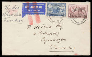 No Watermark two gutter pairs & imprint block - lower units unmounted - with Retouched Shading Above-Left of Globe, and with Macarthur 3d on 1934 (Dec 8) airmail cover to Denmark; also unmounted Watermark Thick Paper Ash 42&frac12;mm Imprint block of 4 and two T