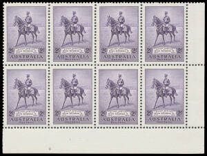 TWO SHILLINGS: Lower-right corner block of 8 (4x2), well centred, unmounted, Cat $800+ (for singles).