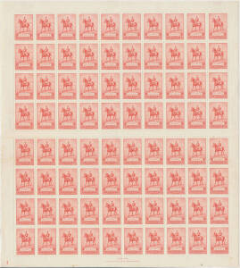 COMPLETE SHEETS: 2d red six complete sheets comprising Plate 1 lower-left & lower-right, Plate 3 upper-right, Plate 4 lower-right, Plate 5 upper-right & Plate 6 upper-right, plus a few other large multiples, all in sealed envelopes but the appearance is v