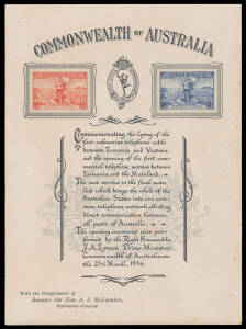 PRESENTATION CARD: 2d scarlet & 3d blue affixed to Postmaster-General's presentation card BW #170ya, light blemishes but very attractive, Cat $300. [Arthur's other example sold for $833]