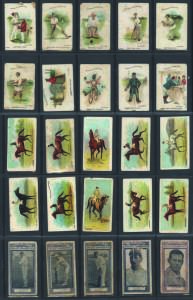 c1901-33 sports cards, noted 1902 Wills "Cricketer Series" [6/32 known]; 1906 Wills "Melbourne Cup Winners" [45]; 1905 Wills "Sporting Terms" [14/25]; range Ogdens cards showing jockeys, racehorses & boxers (29). Poor/VG.