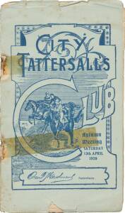 PHAR LAP PROGRAMME: Official Programme, "City Tattersalls Club, Autumn Meeting. Saturday 13th April 1929", showing Phar Lap entered in The Youthful Stakes at Randwick but scratched (two weeks later Phar Lap won his first race).