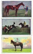 c1906-20s horse racing cards, noted 1906 Sniders "Melbourne & Sydney Cup Winners" [29/56]; 1906 Wills "Melbourne Cup Winners" [11/45]; 1907 Sniders "Australian Racehorses" [40/57]; 1911 Sniders "Australian Racing Scenes"[9/40]; Thorp's "Australian Jockeys