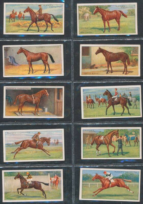 1926-33 horseracing cards, noted 1926 Players "Racehorses" [25]; 1927 Ogdens "Jockeys and Owners Colours" [50]; 1933 Players "Derby and Grand National Winners" [29/50 + 40 spares]. Mainly G/VG.