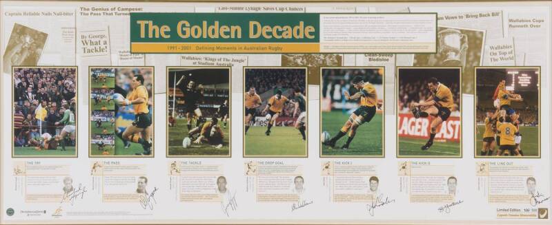 BALANCE OF COLLECTION, noted Wallabies "The Golden Decade" signed print, with 7 signatures including David Campese, George Gregan & John Eales; "British Olympic Legends" print by Gary Keane with 6 signatures including Steve Redgrave & Daley Thompson; plus