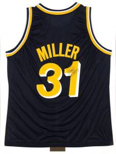 REGGIE MILLER, signature on Indiana Pacers basketball singlet, framed & glazed, overall 71x92cm. With CoA.