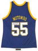 DIKEMBE MUTOMBO, signature on Denver Nuggets basketball singlet, framed & glazed, overall 71x92cm. With CoA.