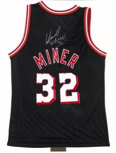 HAROLD MINER, signature on Miami Heat basketball singlet, framed & glazed, overall 71x92cm. With CoA.