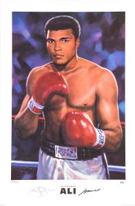 MUHAMMAD ALI: Print "Muhammad Ali" by Mark Sofilas, signed by Muhammad Ali and the artist and numbered 93/250, size 59x89cm. With 'Online Authentics' No.OA-7307487.