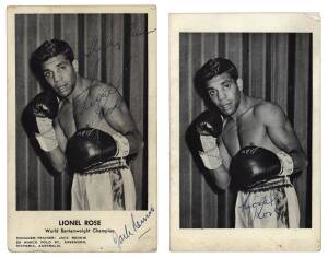 LIONEL ROSE, postcards (2), both signed by Lionel Rose, one additionally signed by Jack Rennie.