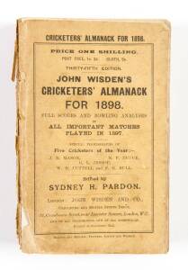 "Wisden Cricketers' Almanack for 1898", original paper wrappers. Fair condition (front cover loose & spine damaged).