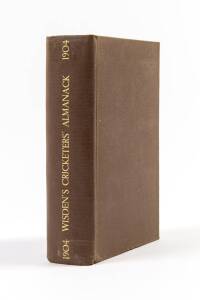 "Wisden Cricketers' Almanack for 1904", rebound in brown cloth, preserving original wrappers (some faults). Fair/Good condition.