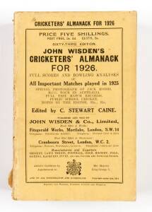 "Wisden Cricketers' Almanack for 1926", original paper wrappers. Fair/Good condition (spine faults).